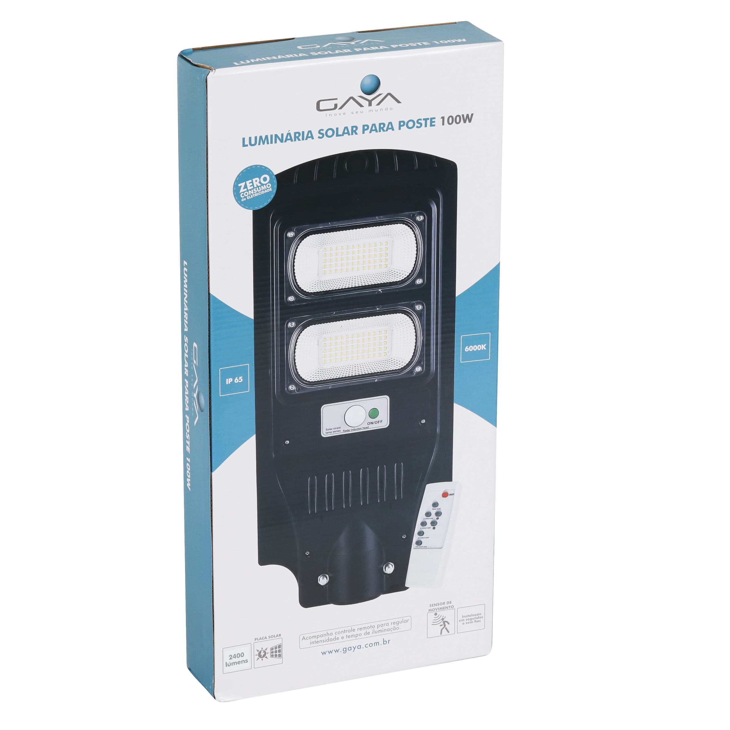 LUMINÁRIA SOLAR PARA POSTE COM CONTROLE REMOTO — Potência: 100W — imagem 1 do catálogo oficial Gaya