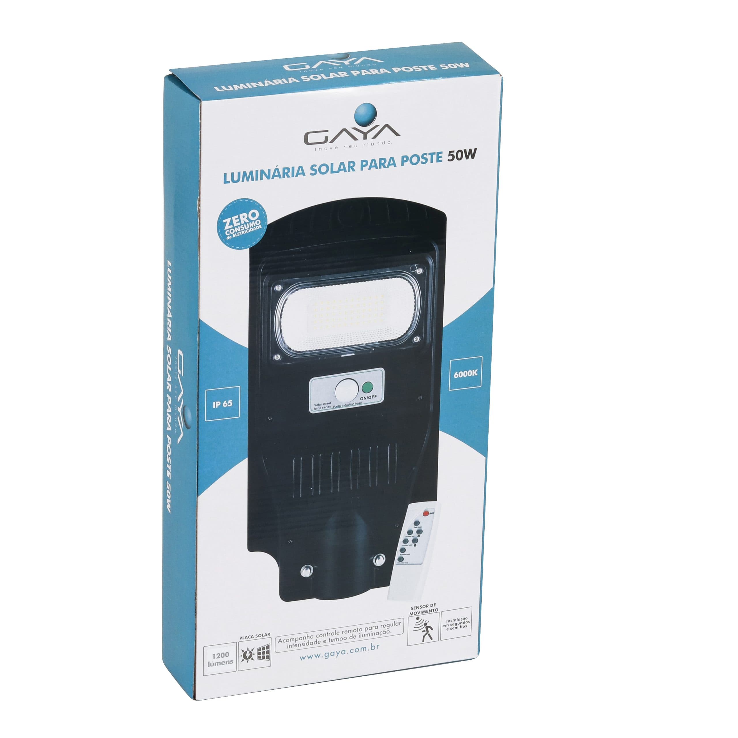 LUMINÁRIA SOLAR PARA POSTE COM CONTROLE REMOTO — Potência: 50W — imagem 1 do catálogo oficial Gaya