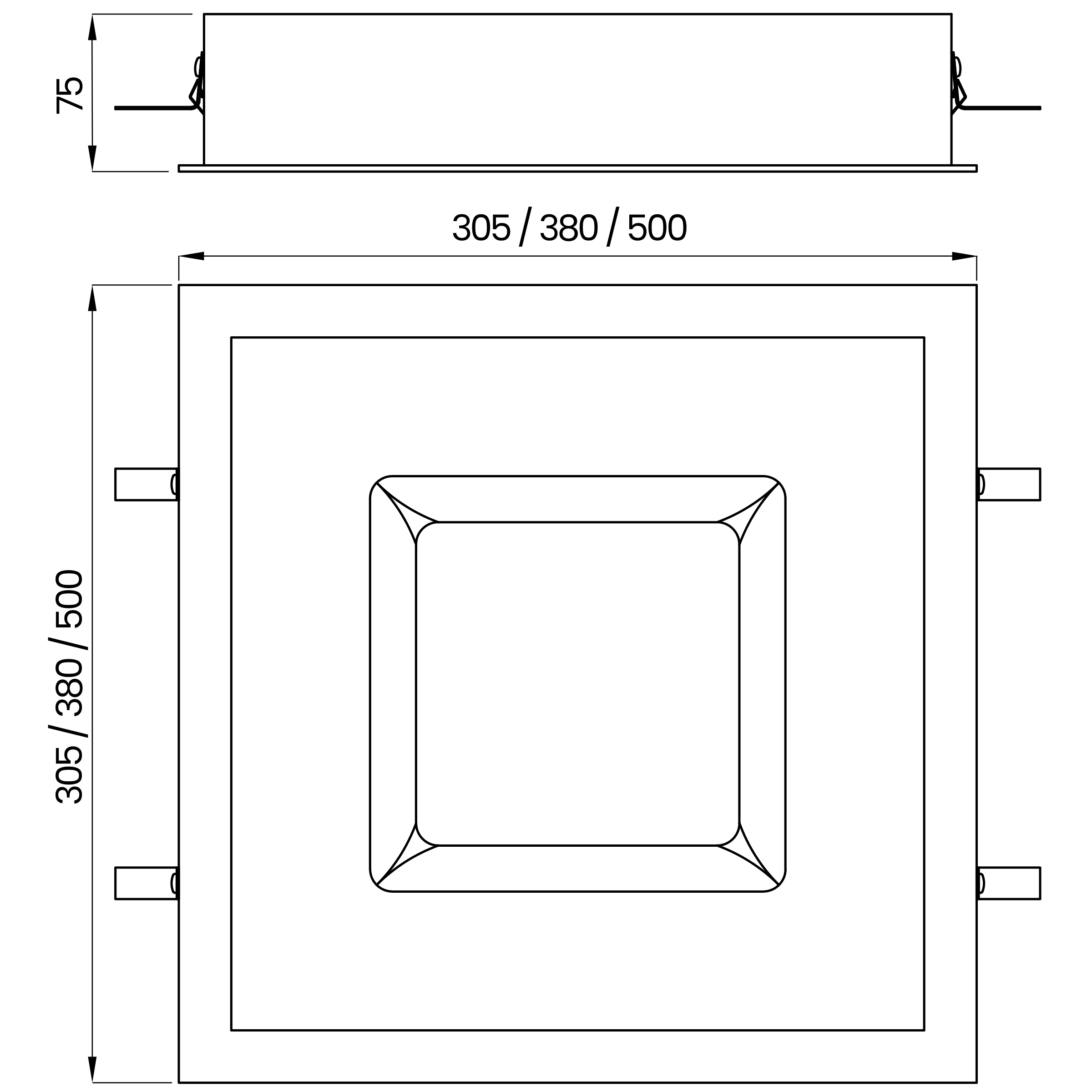 Desenho técnico cotado do embutido, da Usina Design