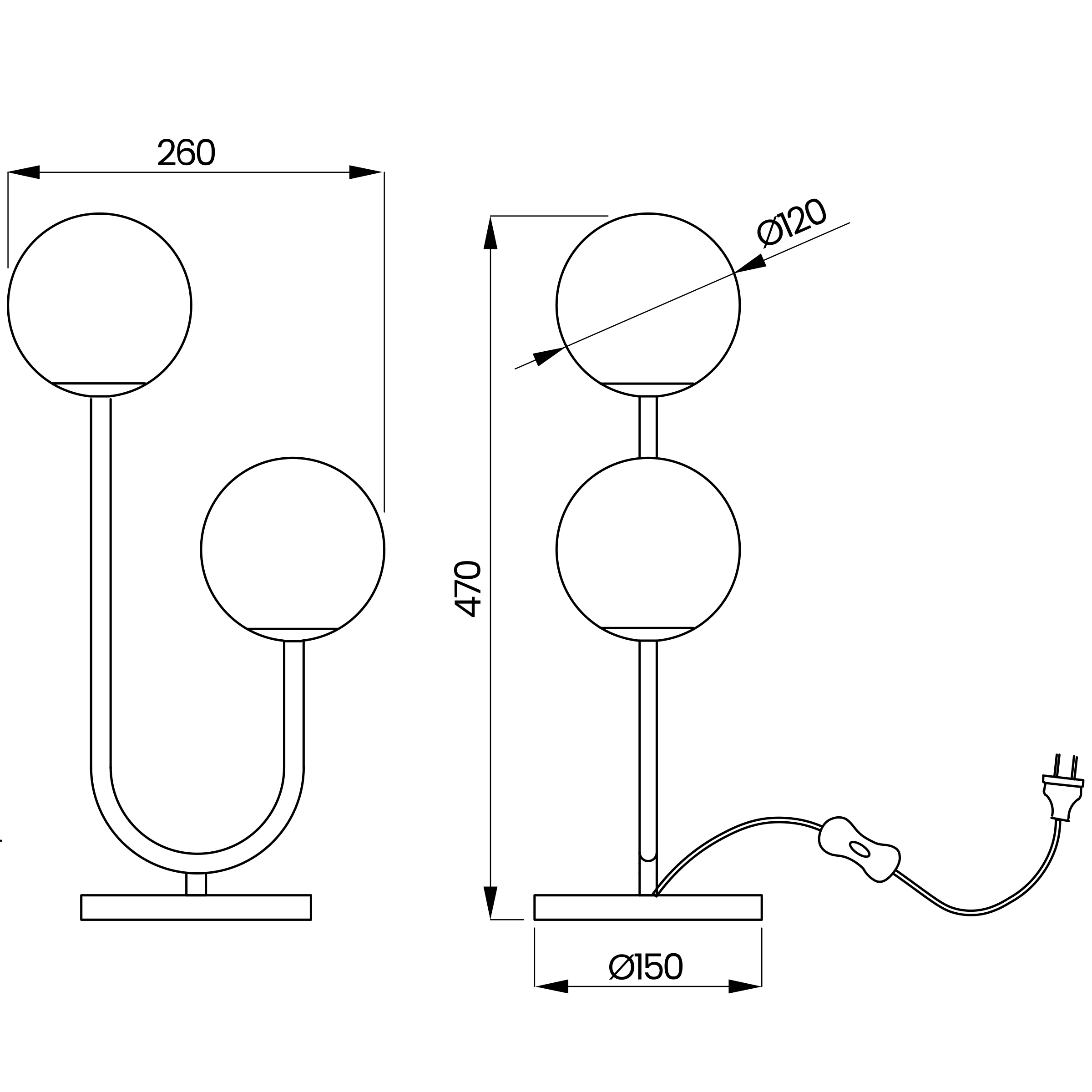 Desenho técnico cotado do abajur, da Usina Design