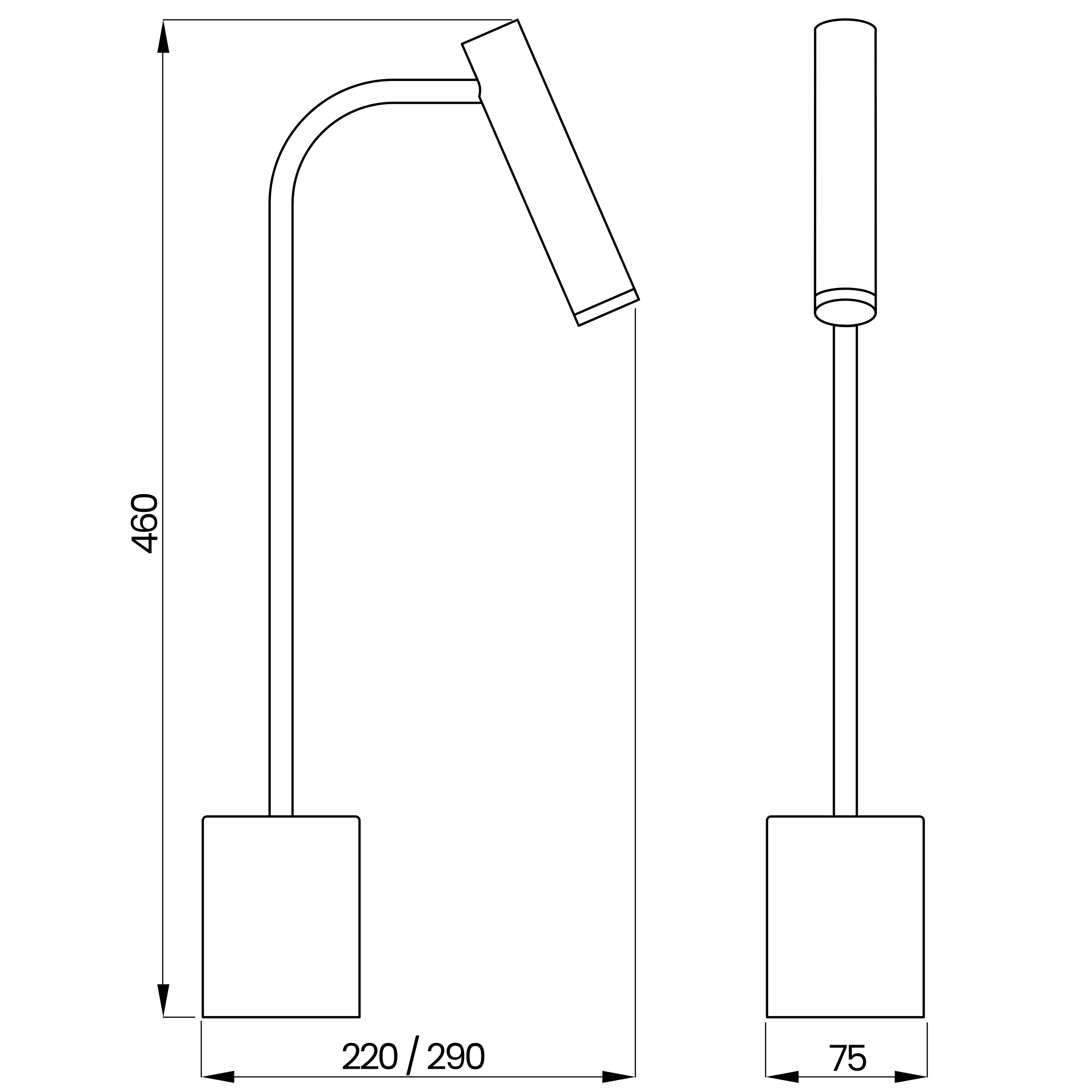Desenho técnico cotado do abajur, da Usina Design
