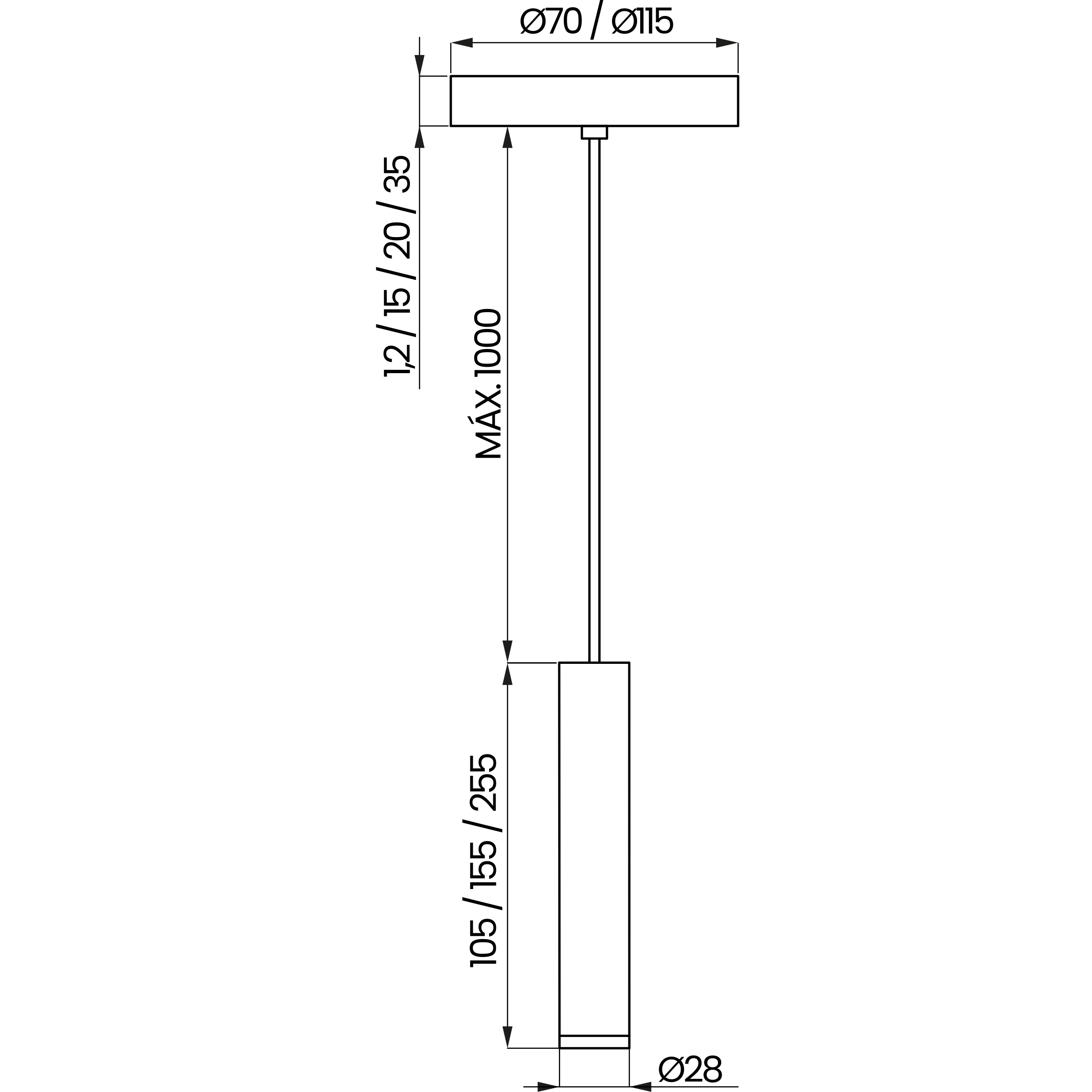 Desenho técnico cotado do pendente, da Usina Design
