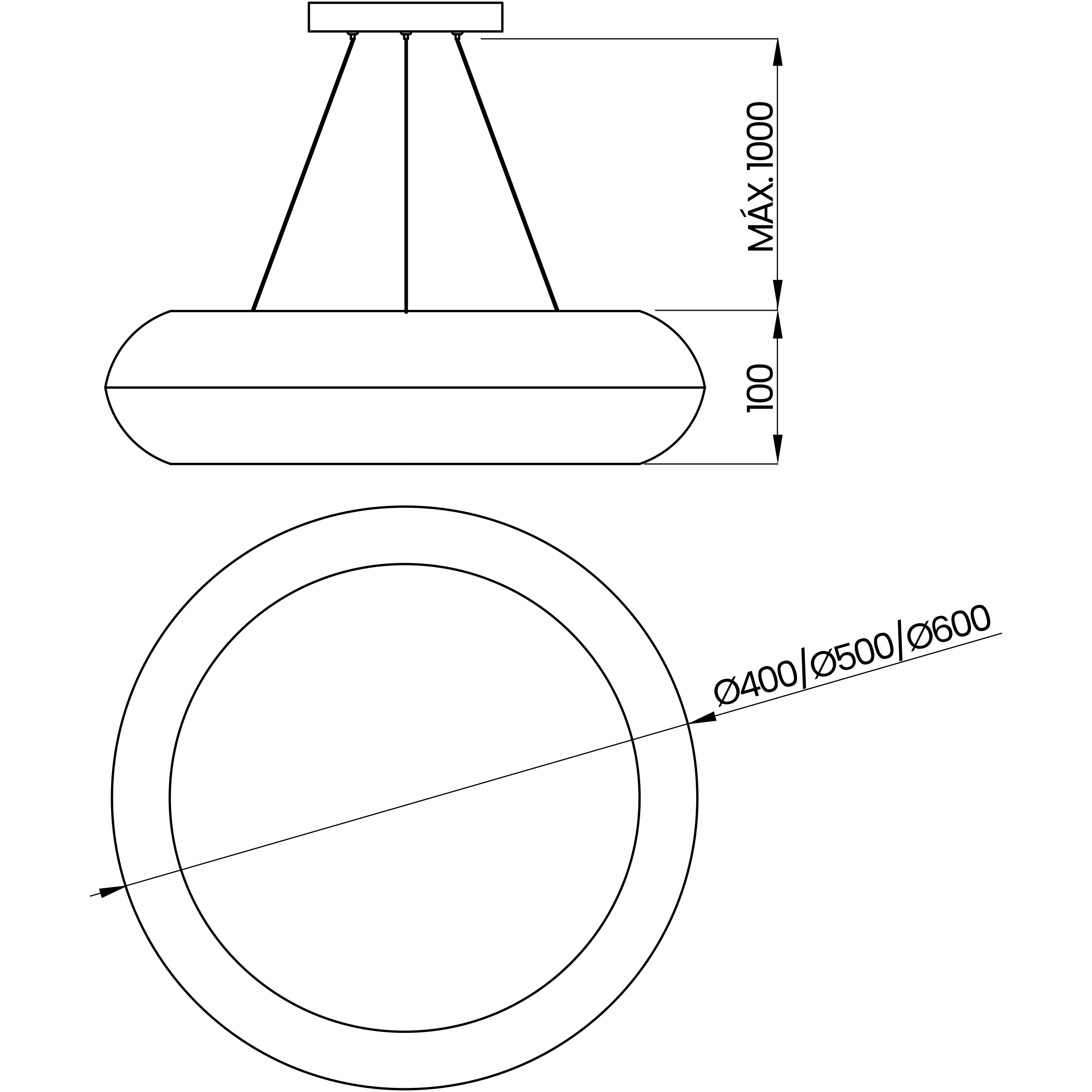 Desenho técnico cotado do pendente, da Usina Design