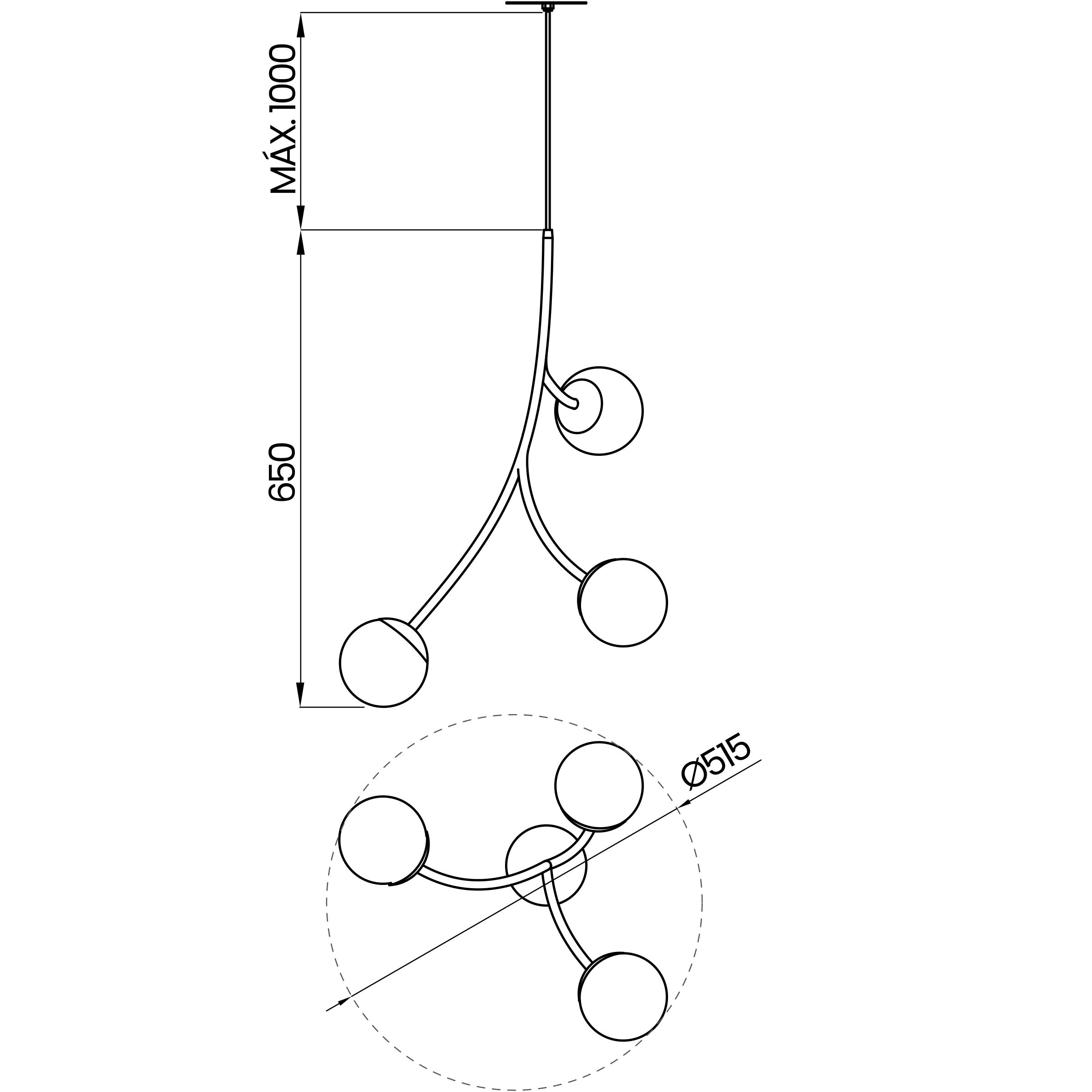 Desenho técnico cotado do pendente, da Usina Design