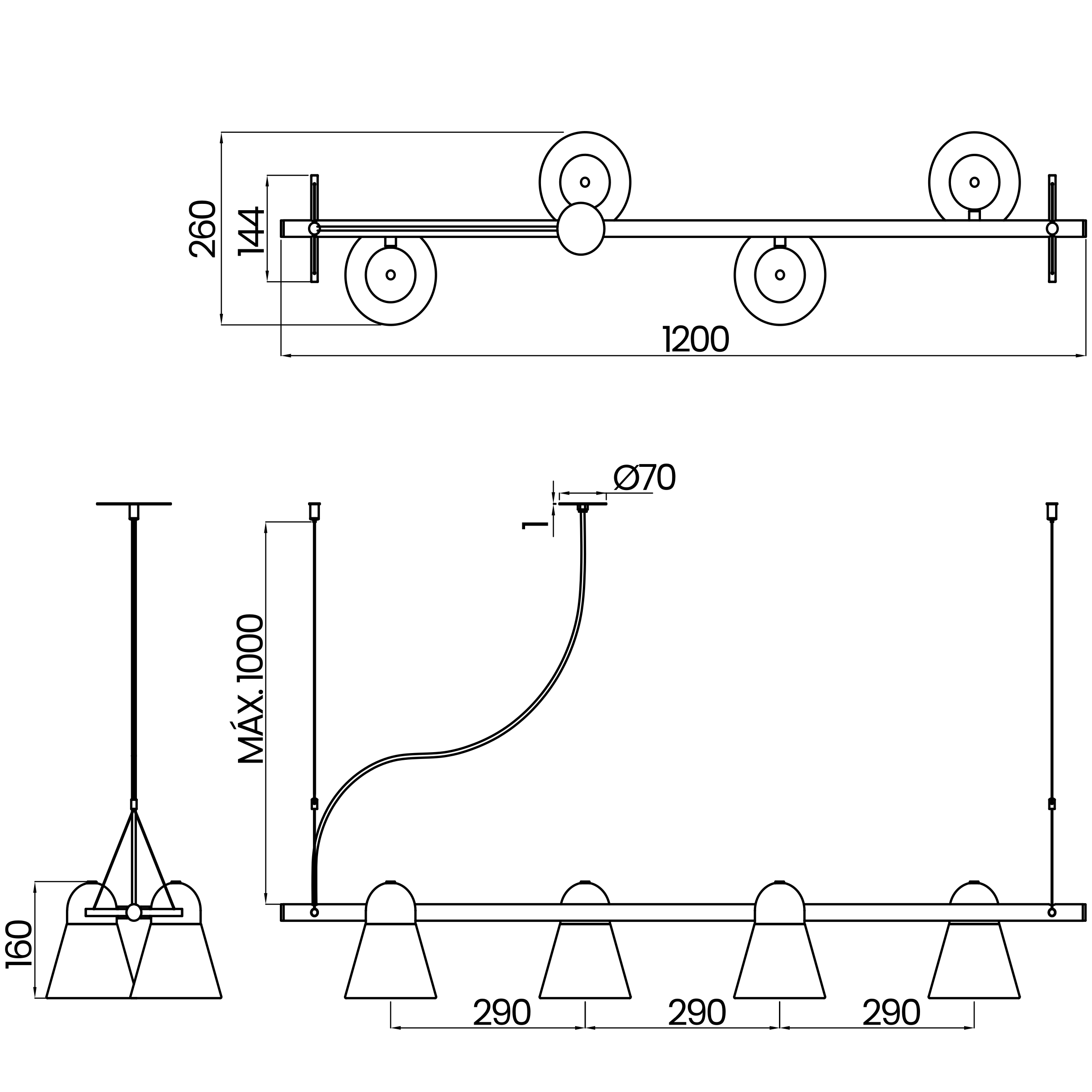 Desenho técnico cotado do pendente, da Usina Design